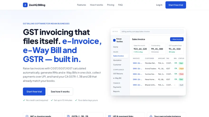 ZeoHQ Billing interface